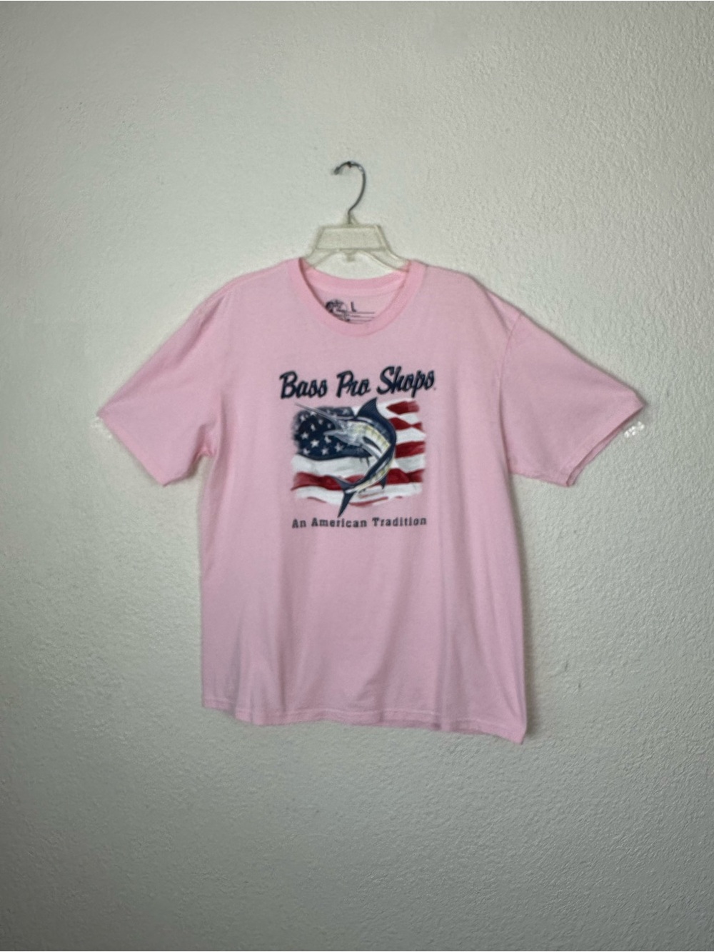Bass Pro Shops Light Pink American Flag Fish Tee